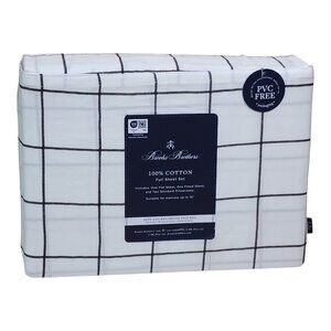 Brooks Brothers Cotton Full Double Sheet Set Black White Large Plaid
